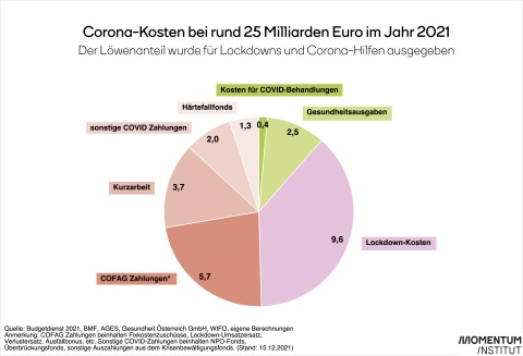 Tortengrafik der Gesamtkosten durch Corona im Jahr 2021
